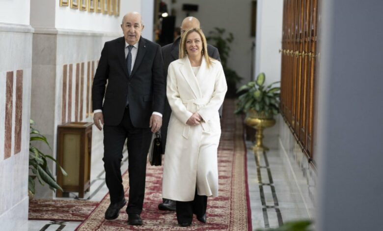 Meloni with President Tebboune in El Mouradia presidential palace (via Gazzetta del Sud)