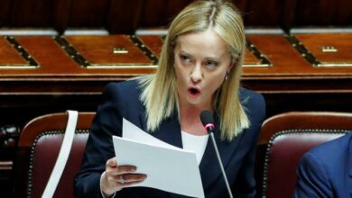 Giorgia Meloni during the confidence vote for her government in Parliament, on October 25, 2022. REMO CASILLI / REUTERS