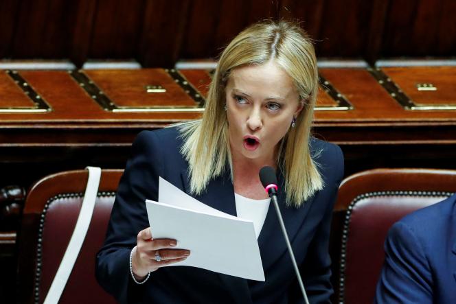 Giorgia Meloni during the confidence vote for her government in Parliament, on October 25, 2022. REMO CASILLI / REUTERS