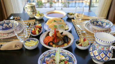 Tunisian soup and couscous served on a Ramadhan table.