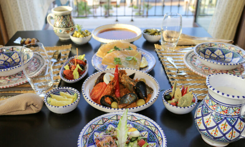 Tunisian soup and couscous served on a Ramadhan table.