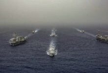 The aircraft carriers Abraham Lincoln, left, and John C. Stennis carrier strike groups, led by the Spanish Aegis Frigate Mendez Nunos. Image Via Navytimes.com.