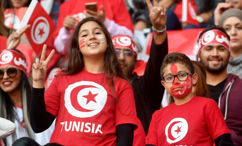 Tunisian supporters cheer for their national team during the 2018 World Cup qualifiers at Hammadi Agrebi Stadium in Rades, Tunisia. Via the FIFA WORLD CUP Facebook page.