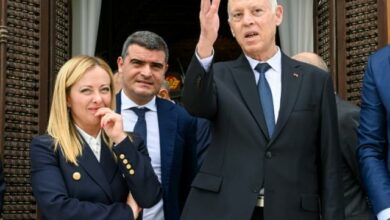 PM Giorgia Meloni with President Kais Saied at the Presidential Palace of Carthage