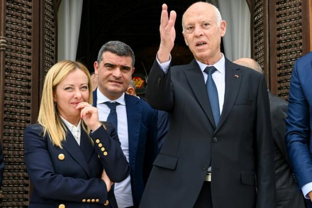 PM Giorgia Meloni with President Kais Saied at the Presidential Palace of Carthage