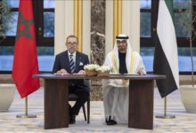 Photo and photo description via Anadolu Agency: Incumbent President of United Arab Emirates, Mohamed bin Zayed Al Nahyan and Mohammed VI of Morocco sign bilateral agreements in Abu Dhabi, United Arab Emirates on December 04, 2023. ( Photo Credit: UAE Presidential Court / Handout )