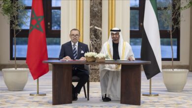 Photo and photo description via Anadolu Agency: Incumbent President of United Arab Emirates, Mohamed bin Zayed Al Nahyan and Mohammed VI of Morocco sign bilateral agreements in Abu Dhabi, United Arab Emirates on December 04, 2023. ( Photo Credit: UAE Presidential Court / Handout )