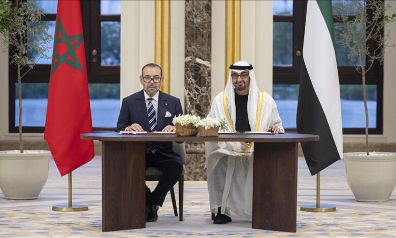 Photo and photo description via Anadolu Agency: Incumbent President of United Arab Emirates, Mohamed bin Zayed Al Nahyan and Mohammed VI of Morocco sign bilateral agreements in Abu Dhabi, United Arab Emirates on December 04, 2023. ( Photo Credit: UAE Presidential Court / Handout )