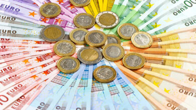 euro coins and banknotes. money background