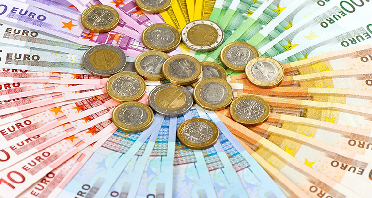 euro coins and banknotes. money background